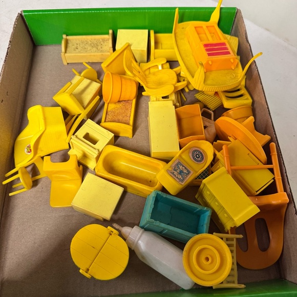 Yellow and Blue Kids Toy Set dollhouse furniture miniatures vintage - Picture 1 of 15